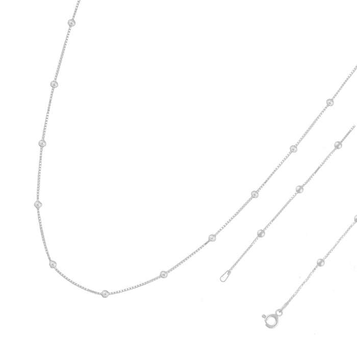 Corrente Colar De Bolinhas 60cm Veneziana Fina Delicado Prata 925 Legítima