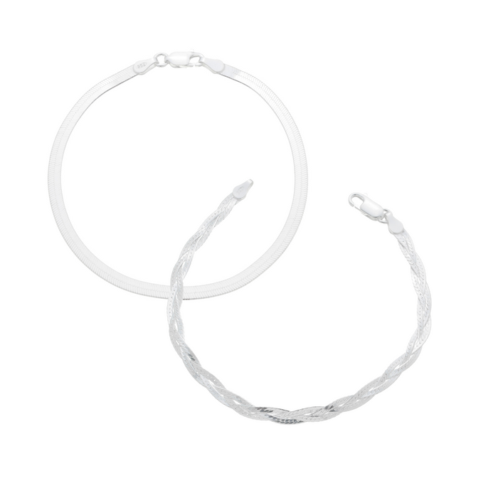 Kit 2 Pulseiras 3 Fios Laminada Em Prata 925