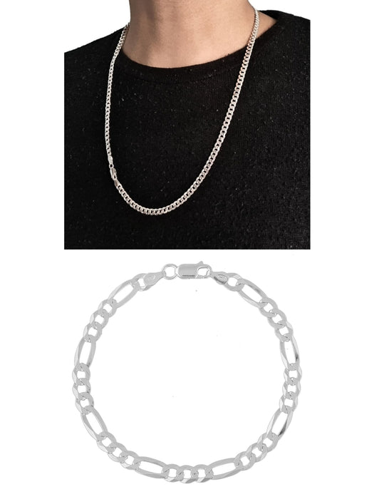 Corrente Grumet 60cm 4mm + Pulseira 3x1 Prata