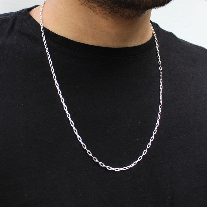 Corrente Cordão Elos Cadeado 60cm Prata 925 Masculina