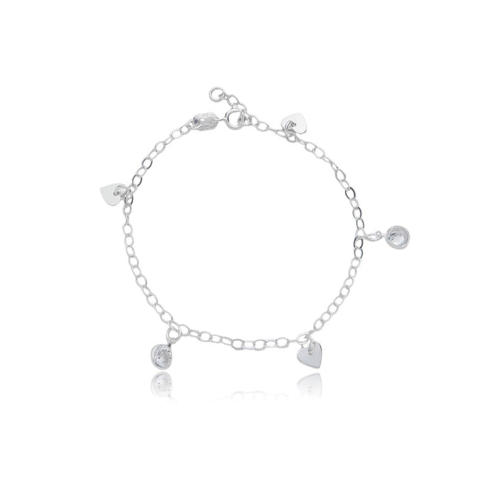 Pulseira Feminina Prata Legítima Zircônias E Corações Charme