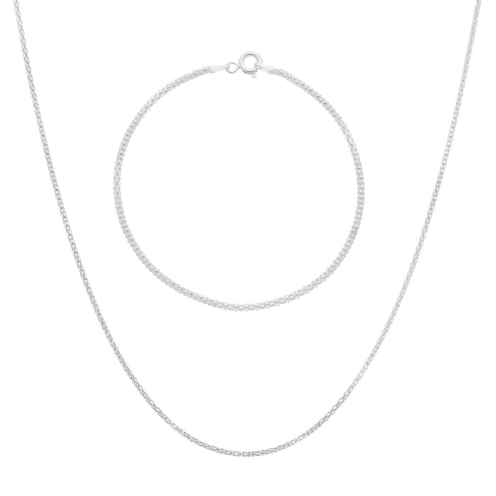 Conjunto Corrente Pipoca Feminina 45cm + Pulseira Pipoca 18cm Em Prata 925