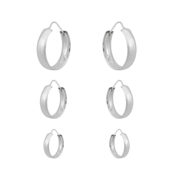 Trio Brincos Argolas Grossas Prata 925