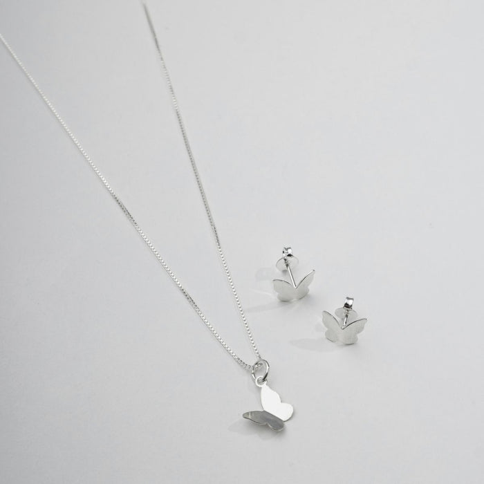 Conjunto Colar Brincos E Pingente Borboleta Em Prata 925 Feminino