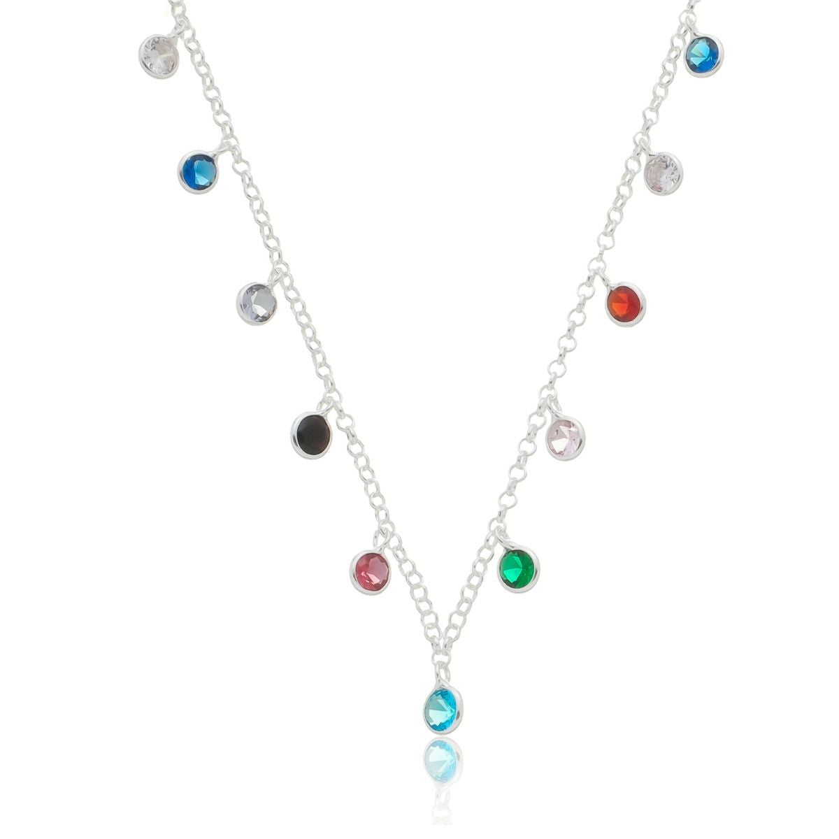 Colar Chocker Zircônias Coloridas Prata 925