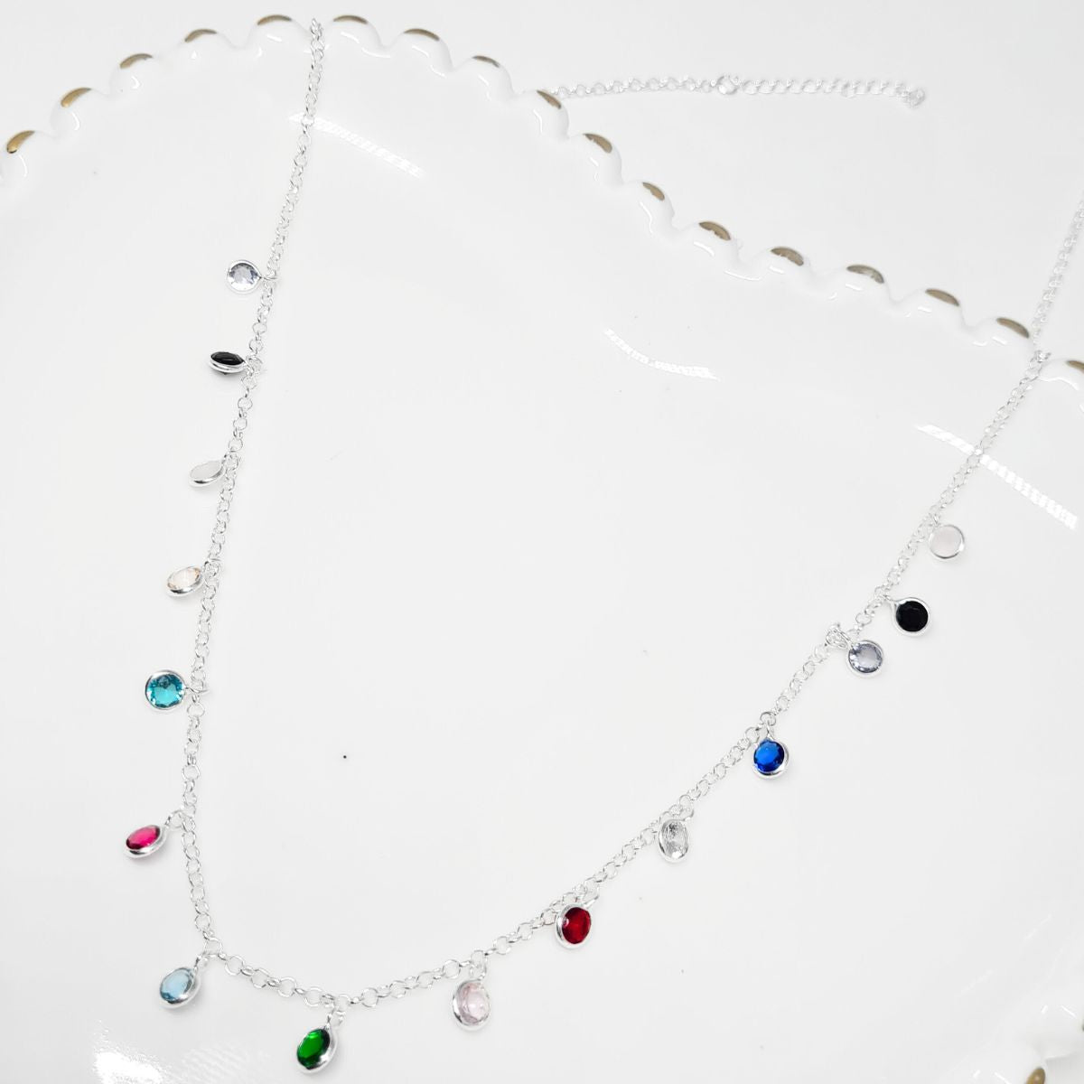 Colar Chocker Zircônias Coloridas Prata 925