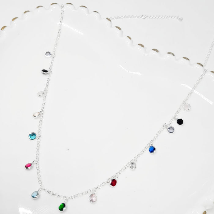 Colar Chocker Zircônias Coloridas Prata 925