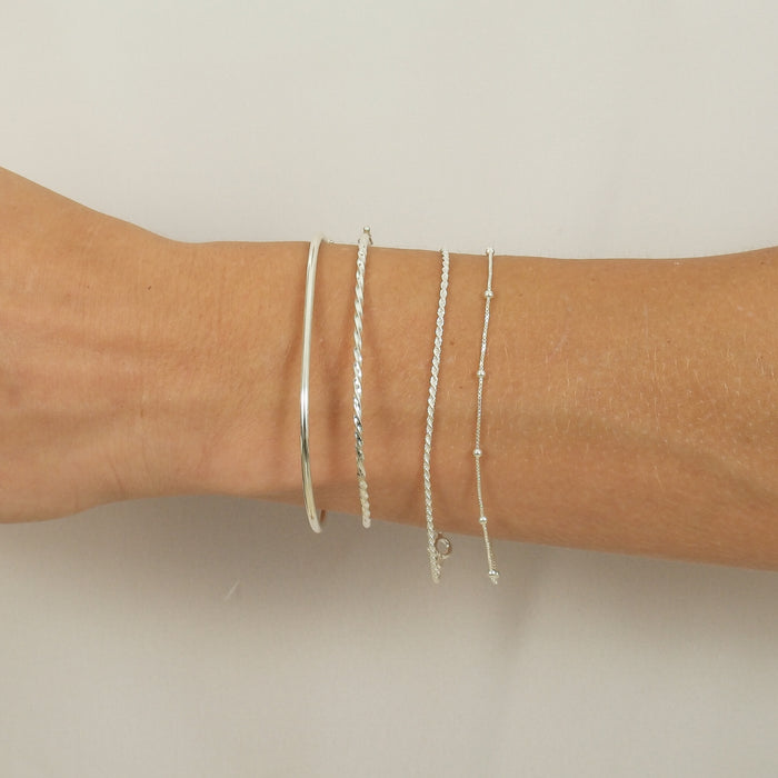 Kit Bracelete Pulseiras Bolinha Fina Torcido Em Prata 925 Feminina