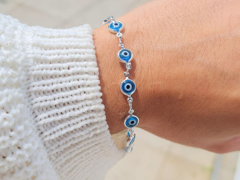 Pulseira Feminina Modelo Olho Grego Adulto Em Prata 925 Legítima Maravilhosa