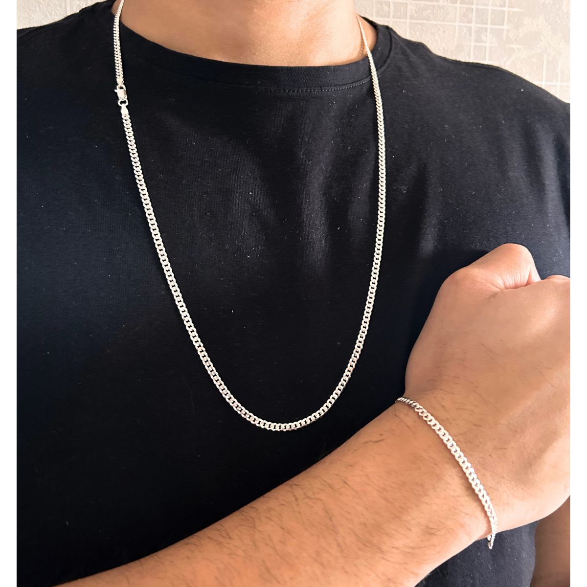 Corrente De Prata Masculina 70cm Grumet + Pulseira 3mm