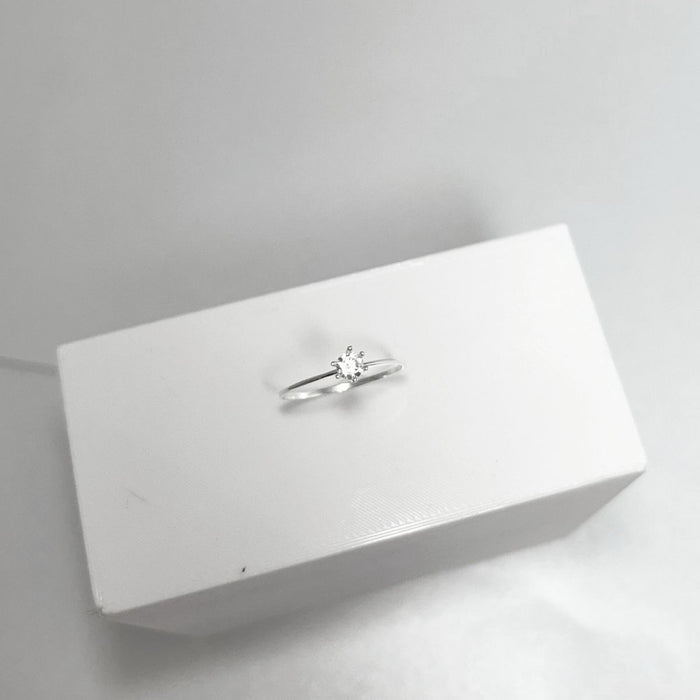 Anel Solitário De Prata 925 Pedra Zircônia 4Mm Feminino Delicado