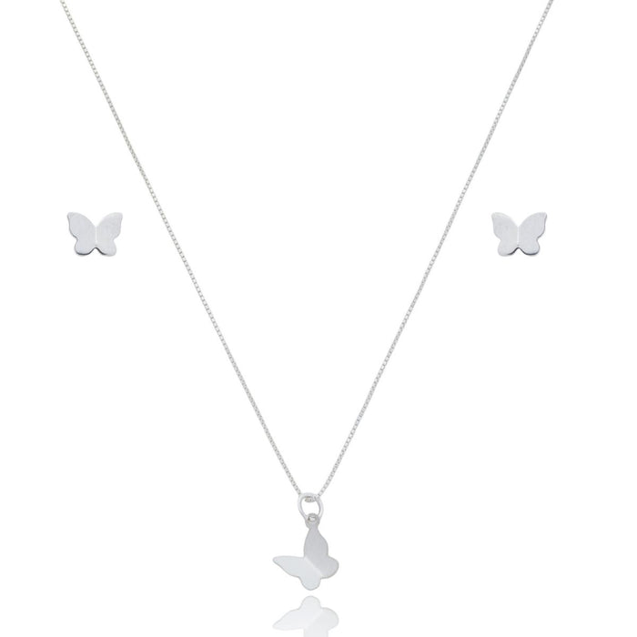 Conjunto Colar Brincos E Pingente Borboleta Em Prata 925 Feminino