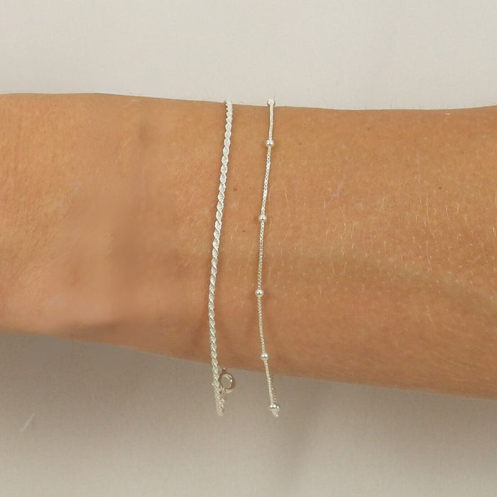 Kit 2 Pulseiras Baiana E Bolinha Feminina Prata 925 Legítima