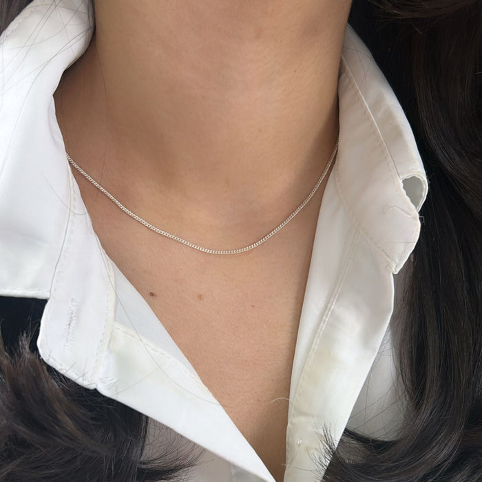 Corrente Gargantilha De Prata 40cm Italiana Legítima Modelo Grumet