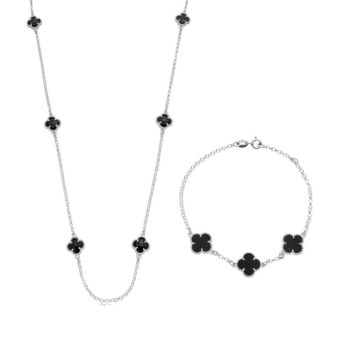 Conjunto Colar E Pulseira Trevo Em Prata 925 Legítima