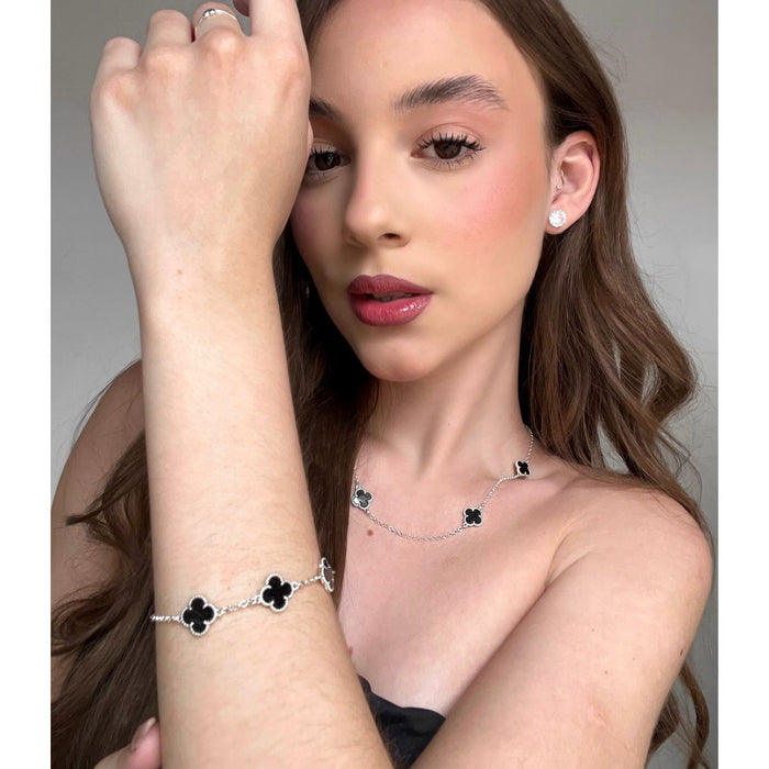 Conjunto Colar E Pulseira Trevo Em Prata 925 Legítima