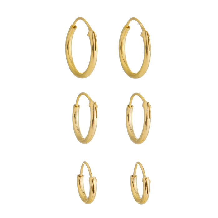 Kit 3 Pares De Brincos Argolas Banhado A Ouro 10mm 12mm 14mm