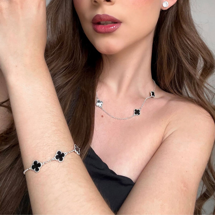 Conjunto Colar E Pulseira Trevo Em Prata 925 Legítima