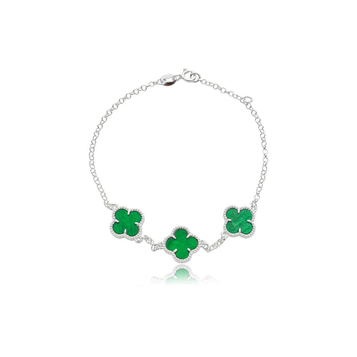 Linda Pulseira De Prata 3 Trevos Verde Feminina e Masculina