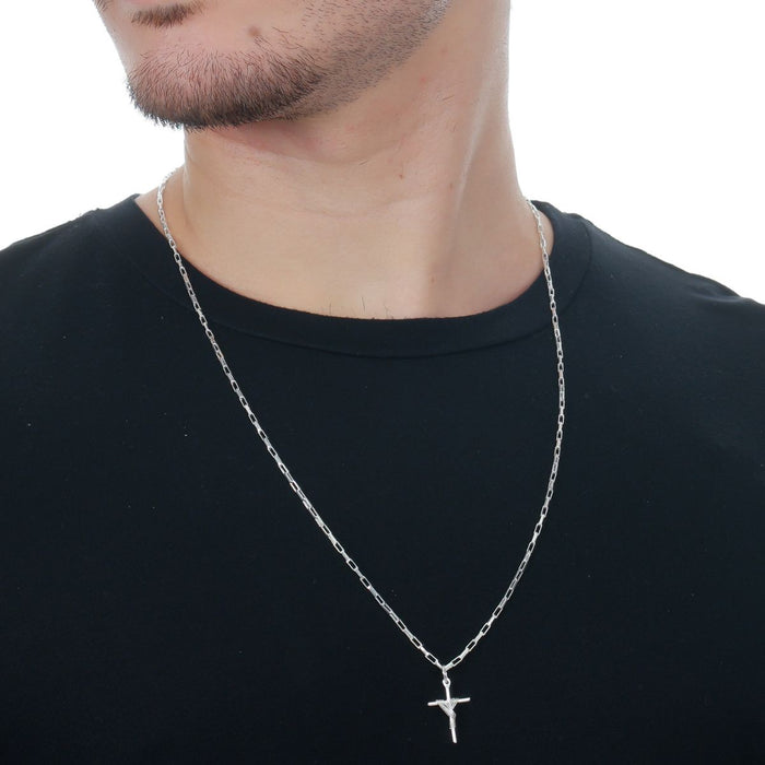 Conjunto Corrente Cadeado 70cm E Cruz Trançada Prata 925 Legítima