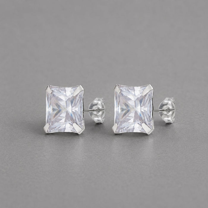 Brincos Quadrado Pedra Zircônia Prata