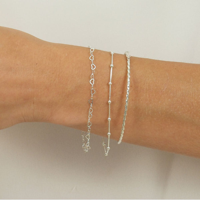 Kit De 3 Pulseiras Em Prata 925