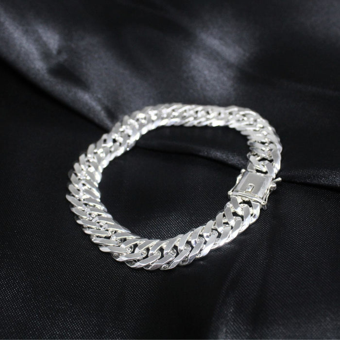 Pulseira Masculina Grumet Dupla 21cm x 10mm Em Prata 925