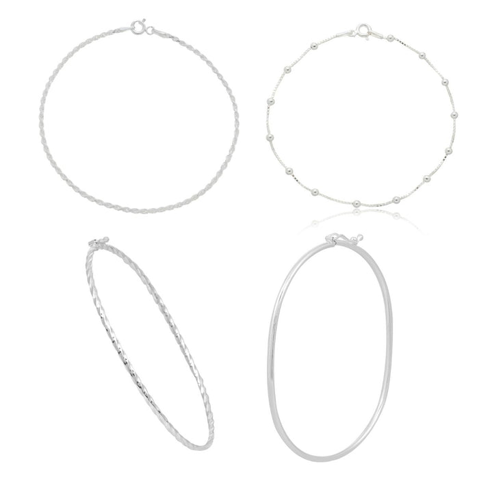 Kit Bracelete Pulseiras Bolinha Fina Torcido Em Prata 925 Feminina