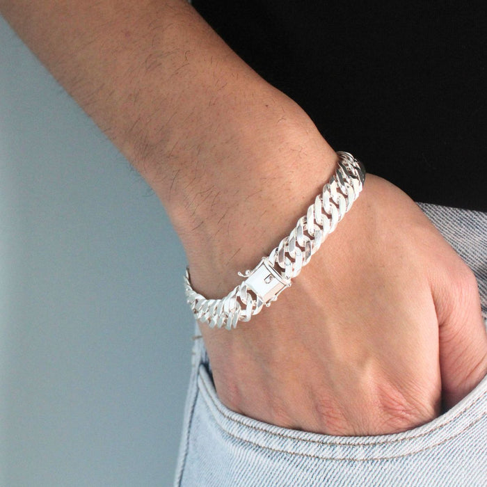 Pulseira Masculina Grumet Dupla 21cm x 10mm Em Prata 925