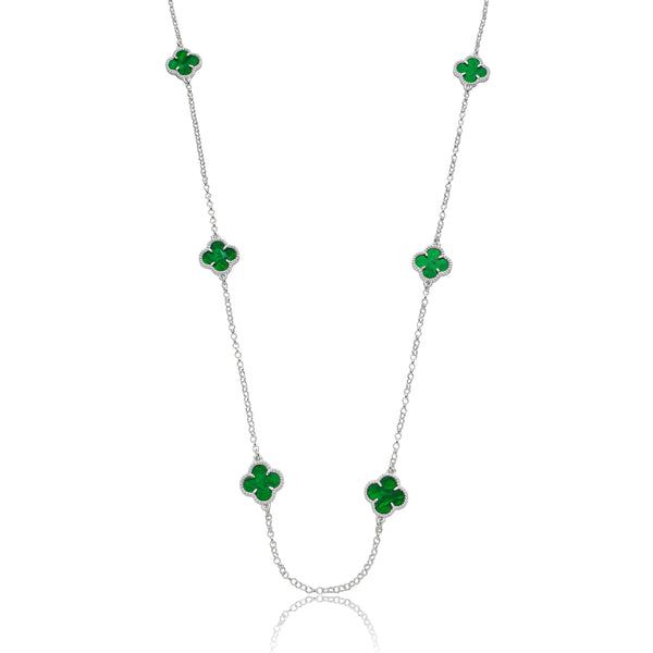 Colar De Trevo 45cm Verde Folhas Moda Em Prata 925