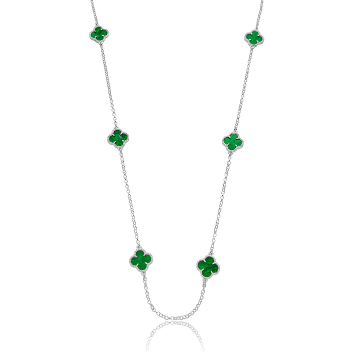 Colar De Trevo 45cm Verde Folhas Moda Em Prata 925