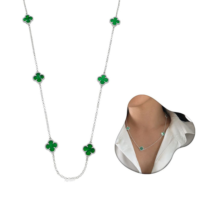 Colar De Trevo 45cm Verde Folhas Moda Em Prata 925
