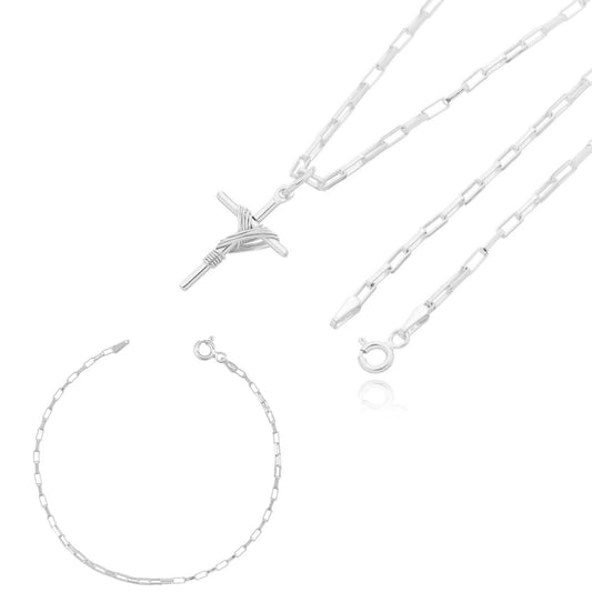 Conjunto Corrente Cadeado 60cm + Pulseira 21cm Em Prata 925 Masculino