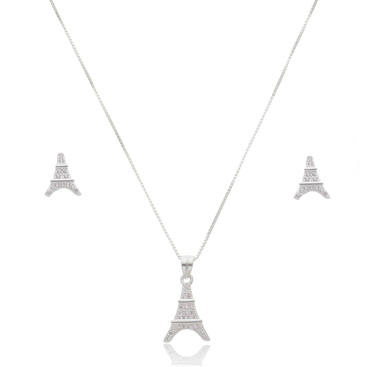 Conjunto Torre Eiffel Em Prata 925