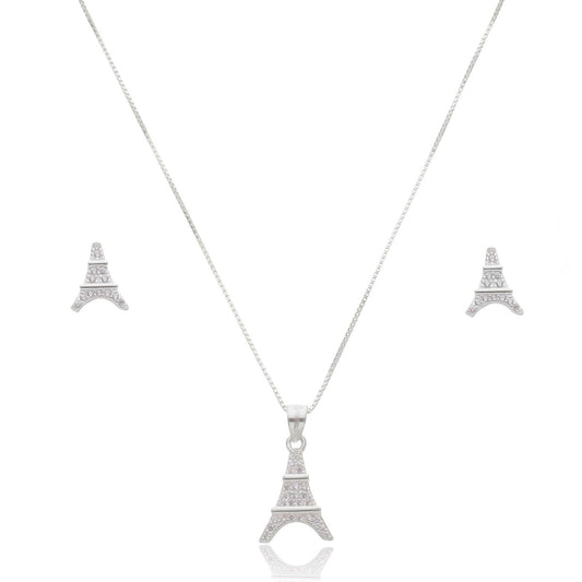 Conjunto Torre Eiffel Em Prata 925