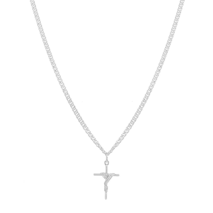 Corrente Grumet Dupla 70cm + Cruz 3cm Em Prata 925 Masculina