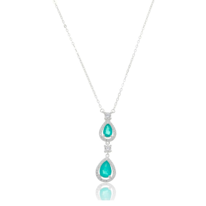 Corrente Pingentes Gotas Verde Prata 925