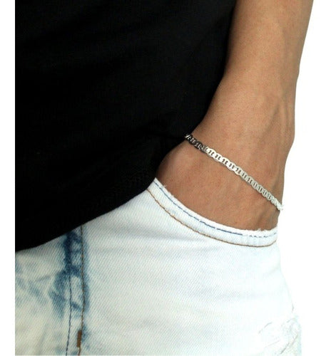 Pulseira Piastrine Grossa 21cm Masculina Em Prata 925 Legítima