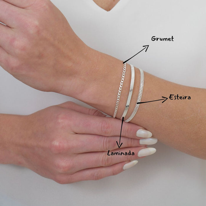 Kit 3 Pulseiras Femininas De Prata 925 Legítima Laminada Grumet Esteira