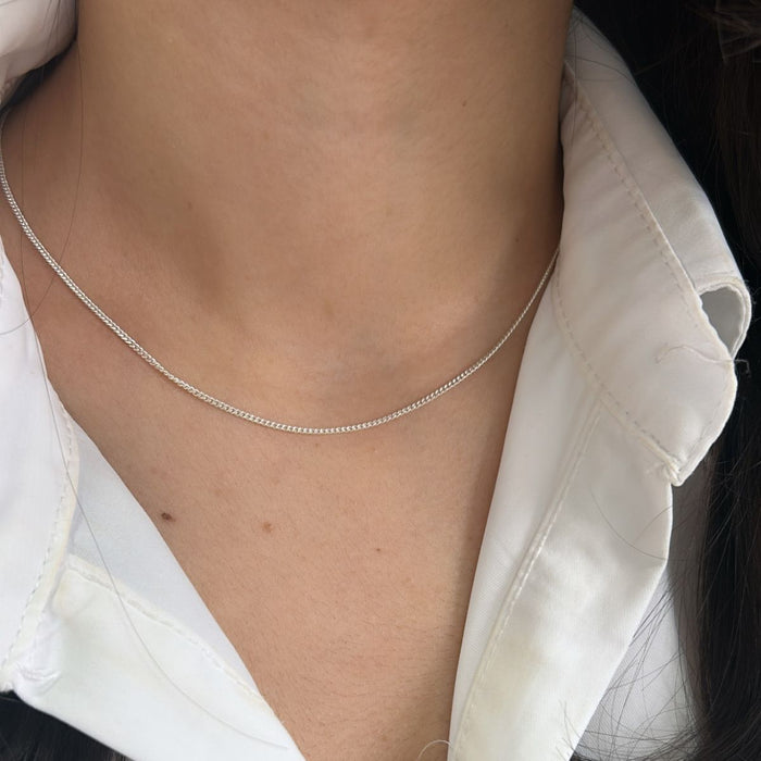 Corrente Gargantilha De Prata 40cm Italiana Legítima Modelo Grumet