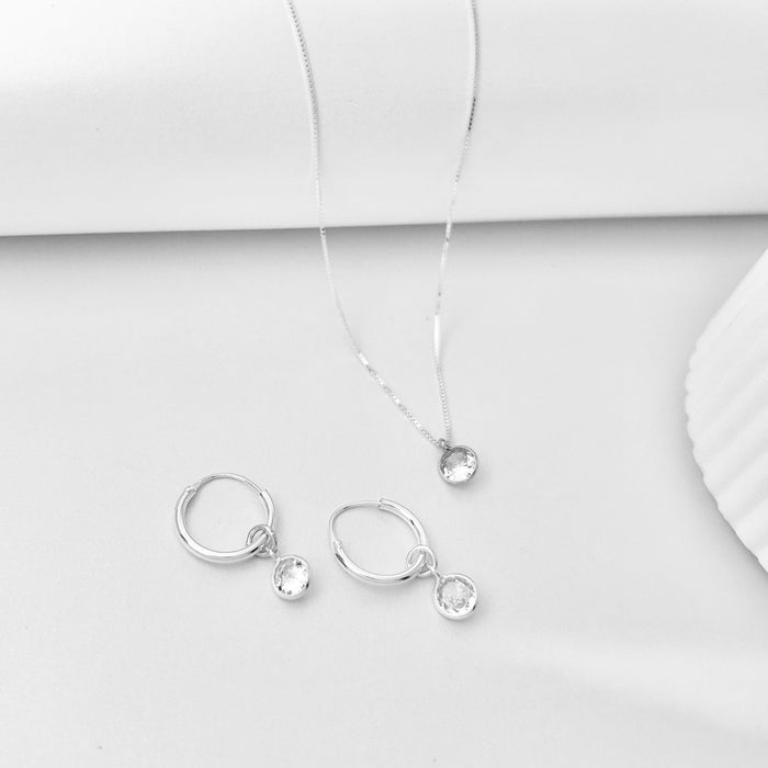 Conjunto Corrente 60cm E Brinco Ponto De Luz Prata 925