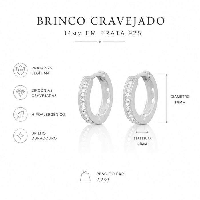 Brinco Pedras Cravejadas De Prata 925
