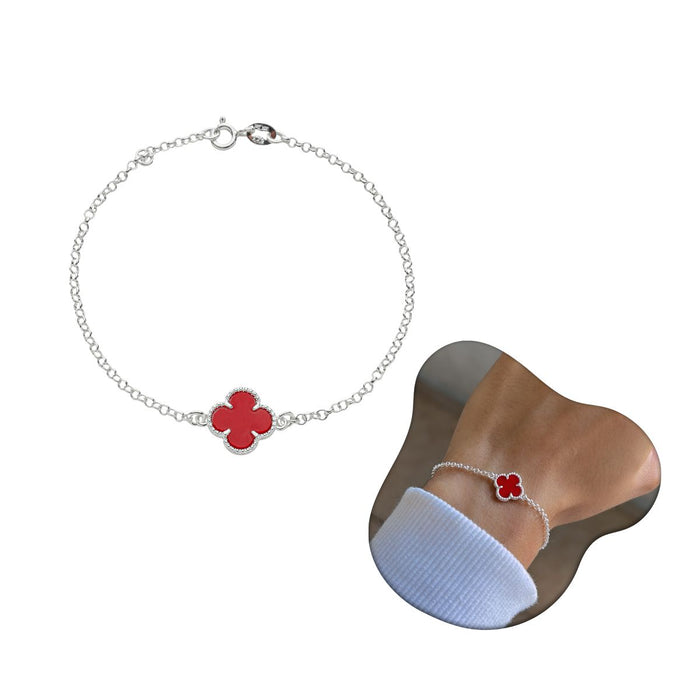 Pulseira Feminina Trevo Vermelha Em Prata 925 Legítima