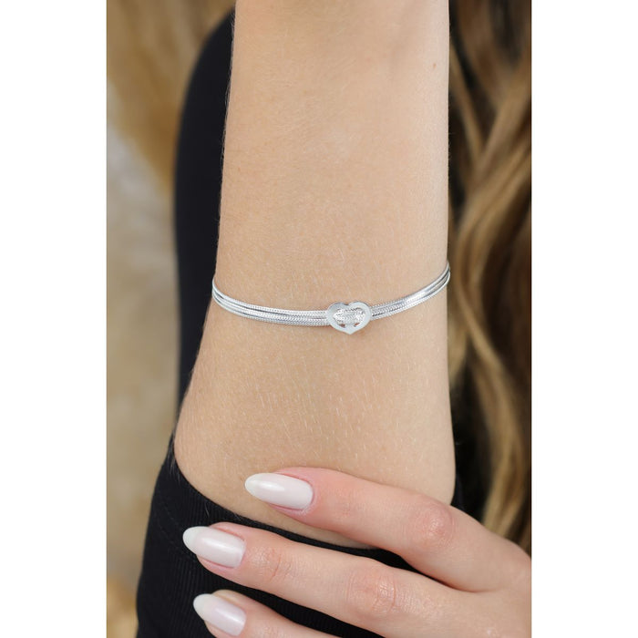Pulseira Dois Fios Coração Prata 925