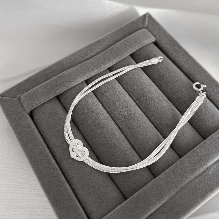 Pulseira Dois Fios Coração Prata 925